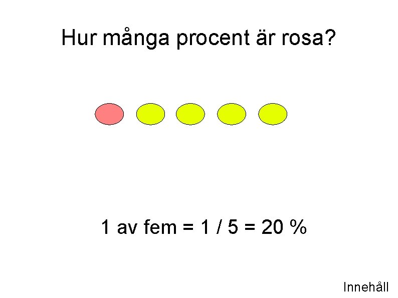 Hur många procent är rosa? 1 av fem = 1 / 5 = 20