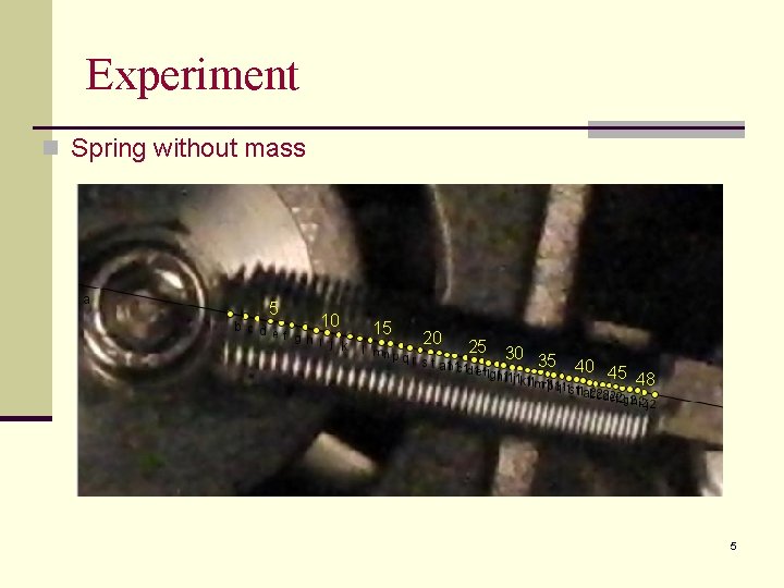 Experiment n Spring without mass 5 10 15 20 25 30 35 40 45