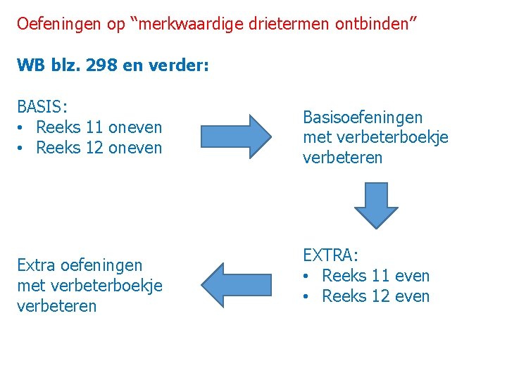 Oefeningen op “merkwaardige drietermen ontbinden” WB blz. 298 en verder: BASIS: • Reeks 11
