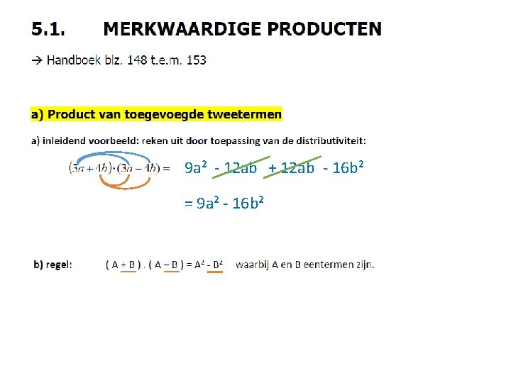 9 a² - 12 ab + 12 ab - 16 b² = 9 a²