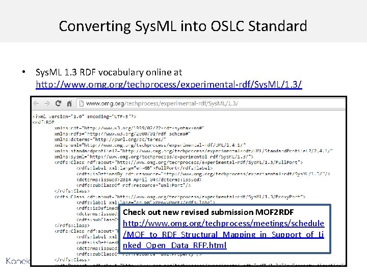Converting Sys. ML into OSLC Standard • Sys. ML 1. 3 RDF vocabulary online