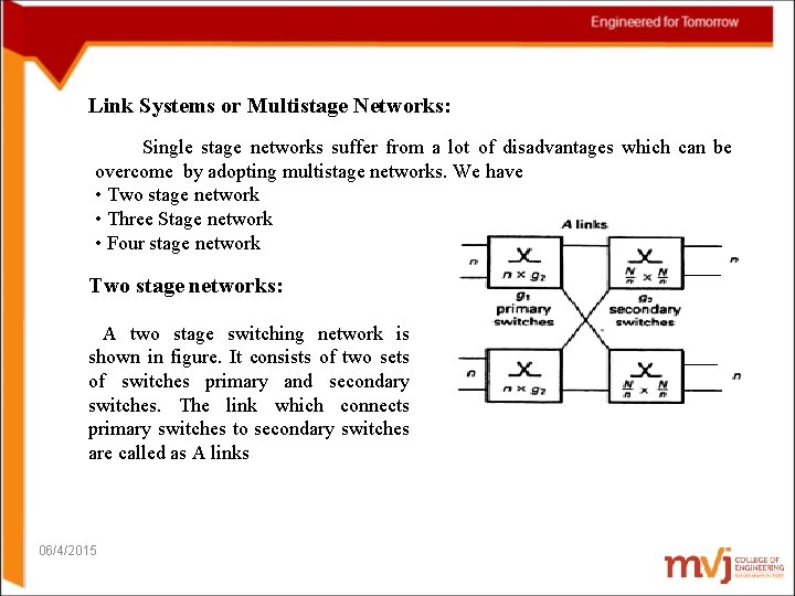 Link Systems or Multistage Networks: Single stage networks suffer from a lot of disadvantages