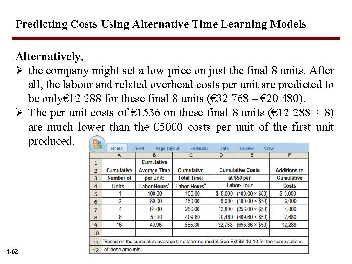 Predicting Costs Using Alternative Time Learning Models Alternatively, Ø the company might set a