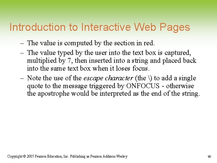 Introduction to Interactive Web Pages – The value is computed by the section in Introduction to Interactive Web Pages – The value is computed by the section in