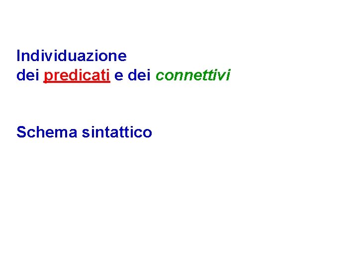 Individuazione dei predicati e dei connettivi Schema sintattico 