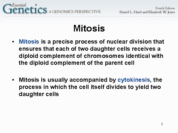 Mitosis • Mitosis is a precise process of nuclear division that ensures that each