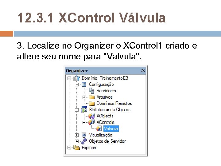 12. 3. 1 XControl Válvula 3. Localize no Organizer o XControl 1 criado e
