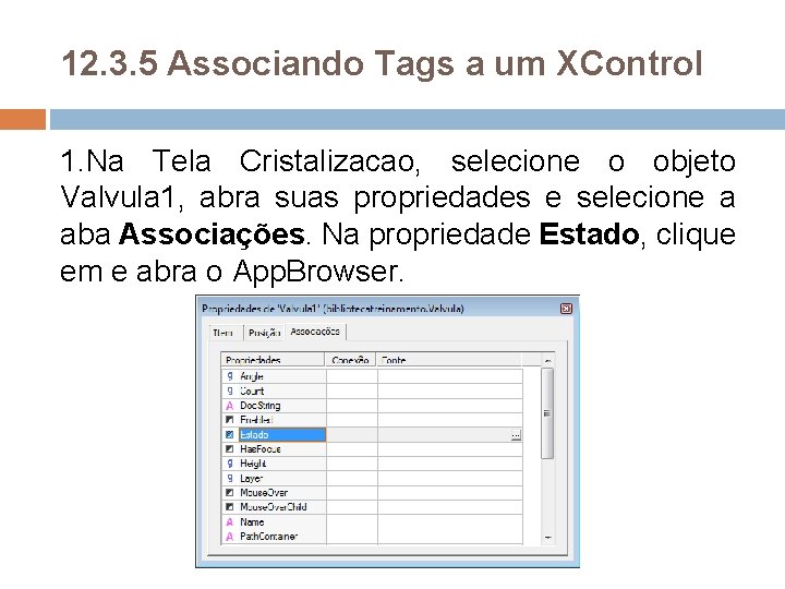 12. 3. 5 Associando Tags a um XControl 1. Na Tela Cristalizacao, selecione o