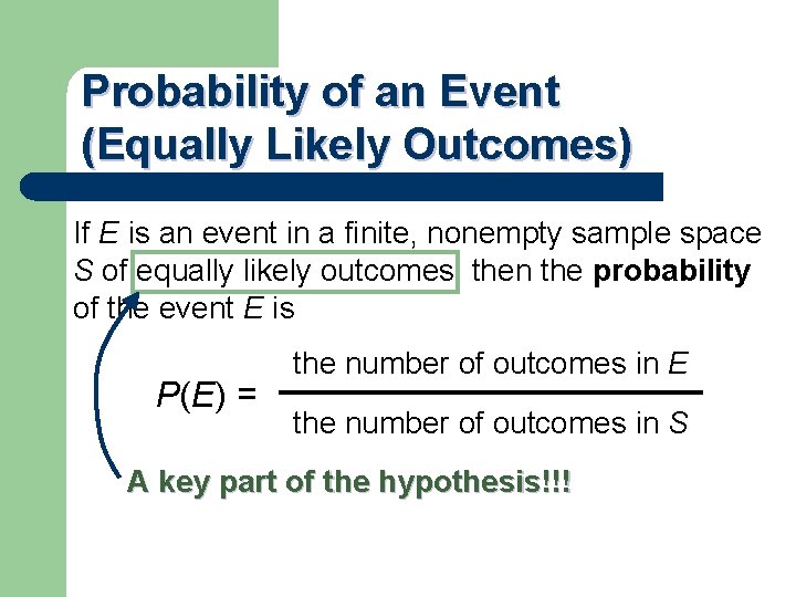 Probability of an Event (Equally Likely Outcomes) If E is an event in a