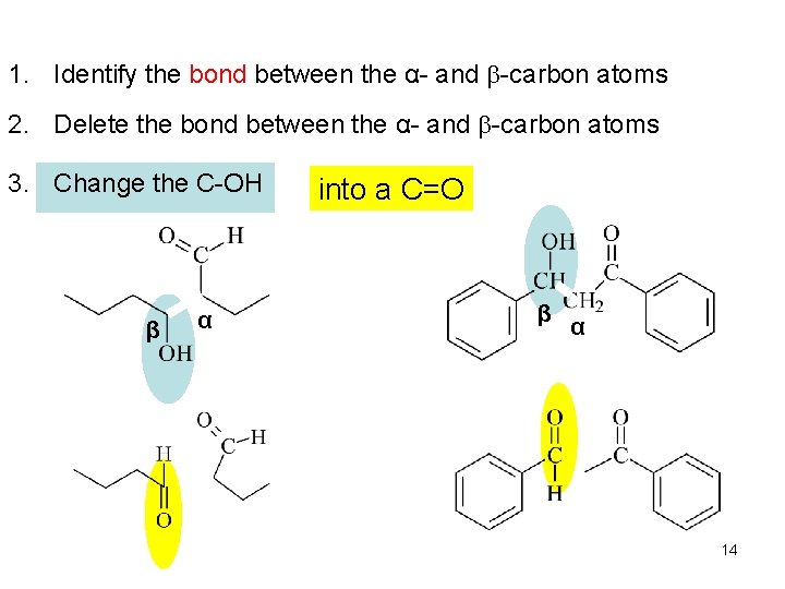 1. Identify the bond between the α- and b-carbon atoms 2. Delete the bond