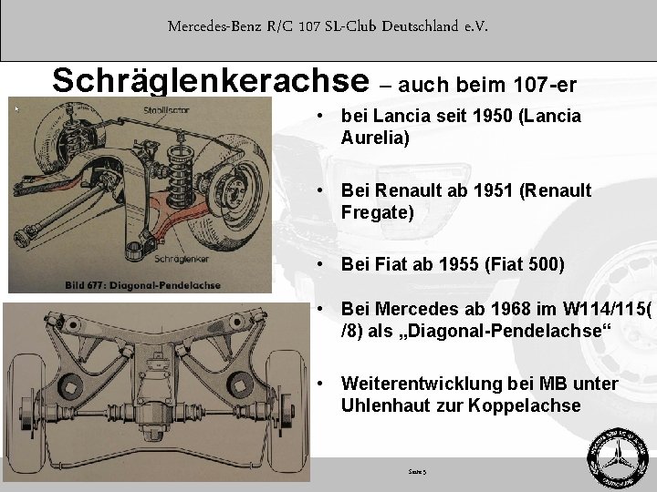 Mercedes-Benz R/C 107 SL-Club Deutschland e. V. Schräglenkerachse – auch beim 107 -er •
