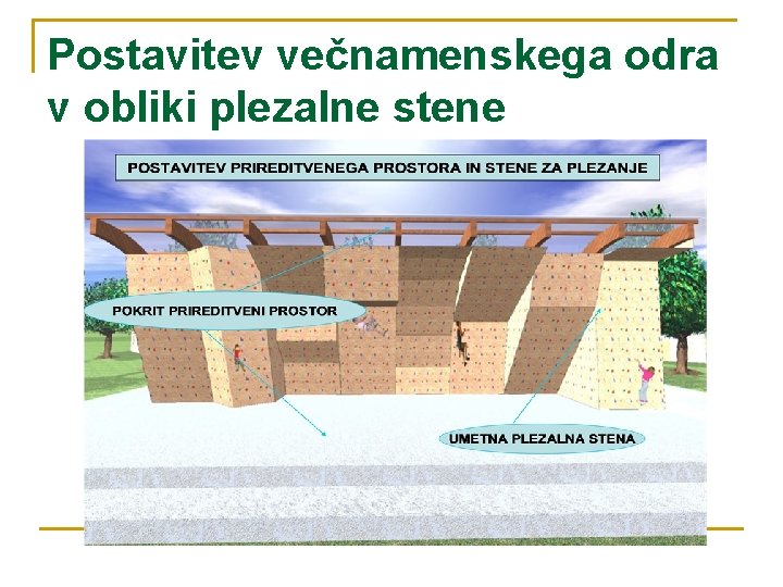 Postavitev večnamenskega odra v obliki plezalne stene 