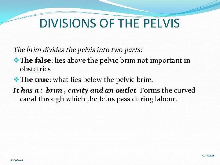 DIVISIONS OF THE PELVIS The brim divides the pelvis into two parts: v The