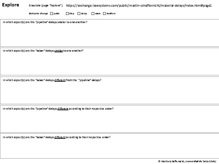 Explore Simulate (page “Explore”) https: //exchange. iseesystems. com/public/martin-schaffernicht/material-delays/index. html#page 1 Behavior change pulse step