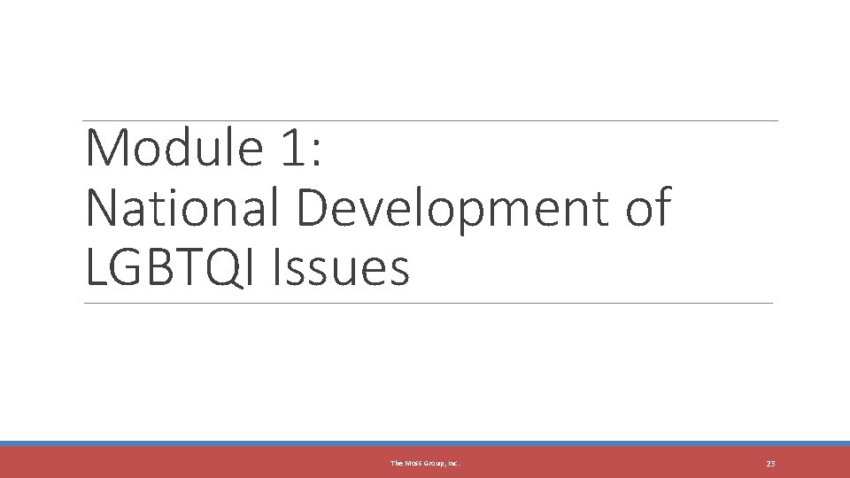 Module 1: National Development of LGBTQI Issues The Moss Group, Inc. 23 