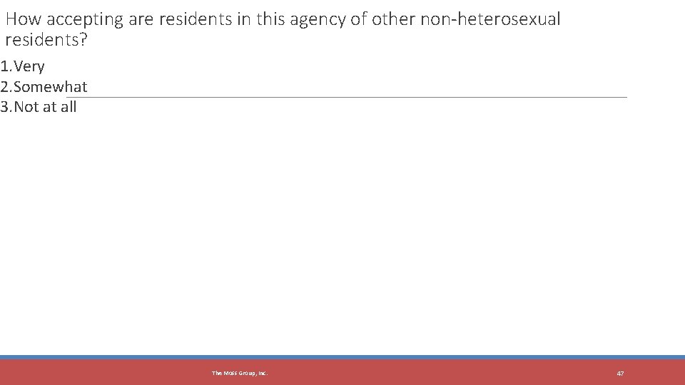 How accepting are residents in this agency of other non-heterosexual residents? 1. Very 2.