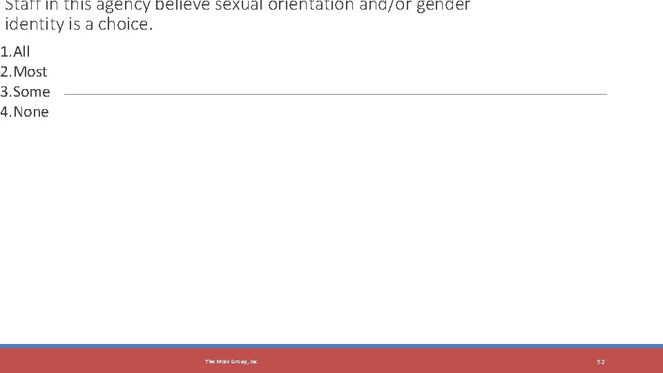 Staff in this agency believe sexual orientation and/or gender identity is a choice. 1.