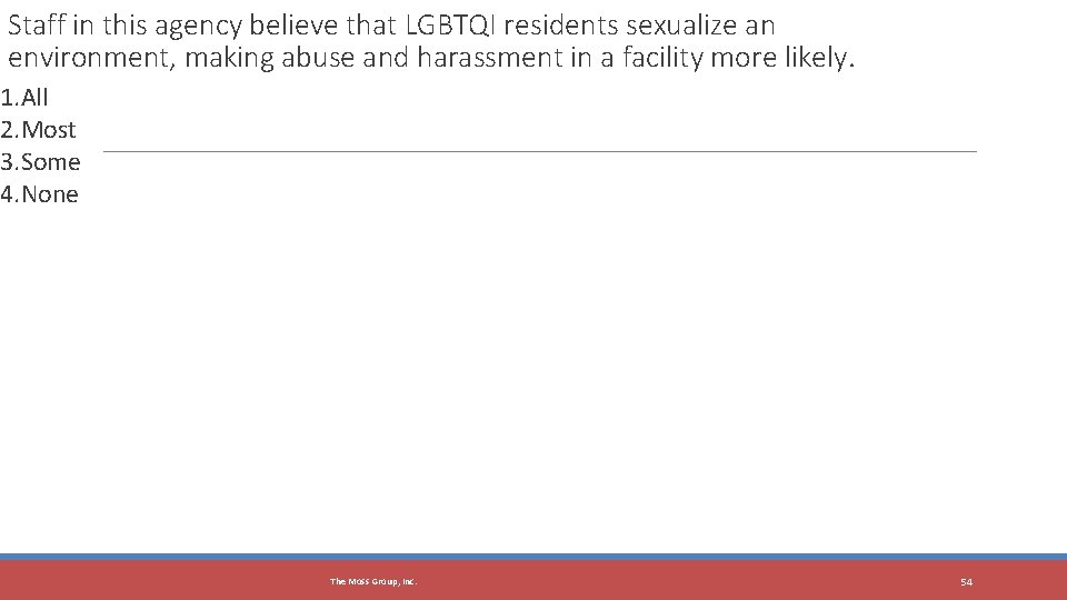 Staff in this agency believe that LGBTQI residents sexualize an environment, making abuse and