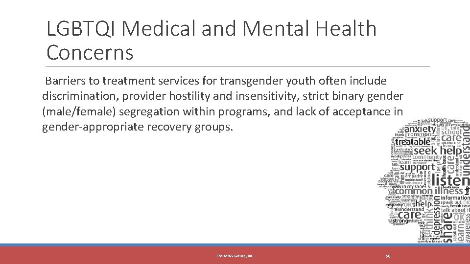 The Moss Group, Inc. LGBTQI Medical and Mental Health Concerns Barriers to treatment services