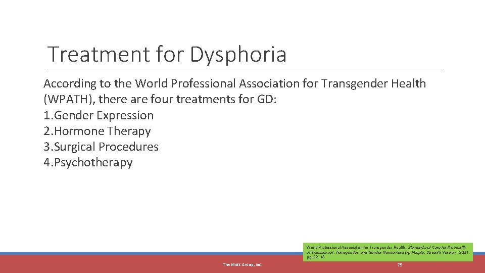The Moss Group, Inc. Treatment for Dysphoria According to the World Professional Association for