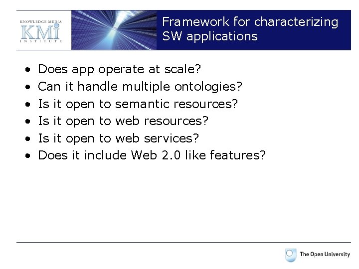 Framework for characterizing SW applications • • • Does app operate at scale? Can