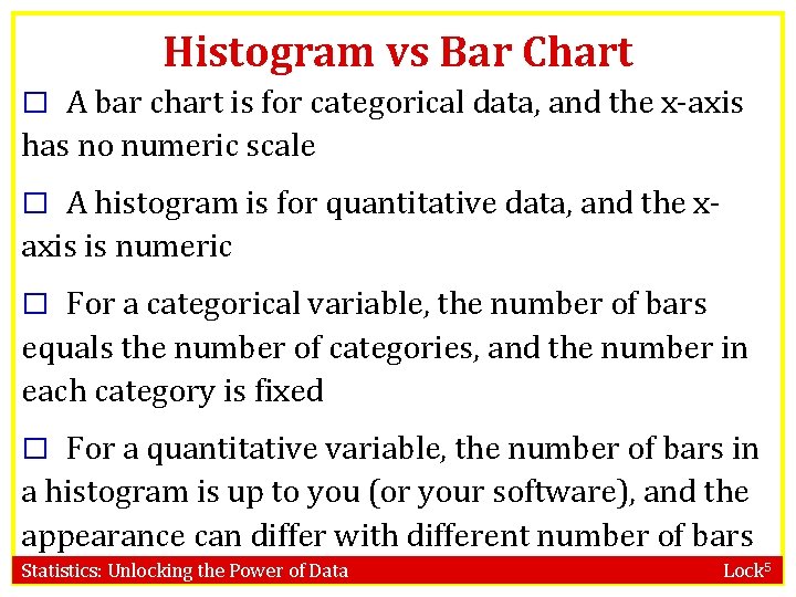 Histogram vs Bar Chart � A bar chart is for categorical data, and the