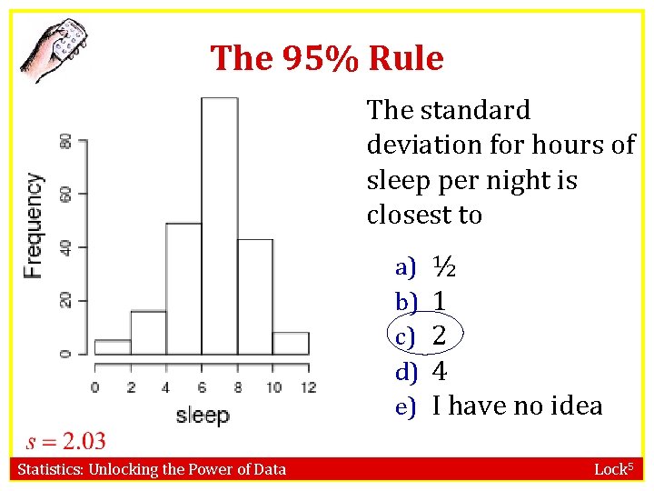 The 95% Rule The standard deviation for hours of sleep per night is closest