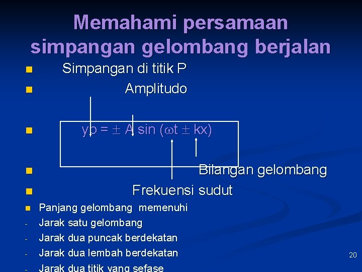 Memahami persamaan simpangan gelombang berjalan n n n - Simpangan di titik P Amplitudo