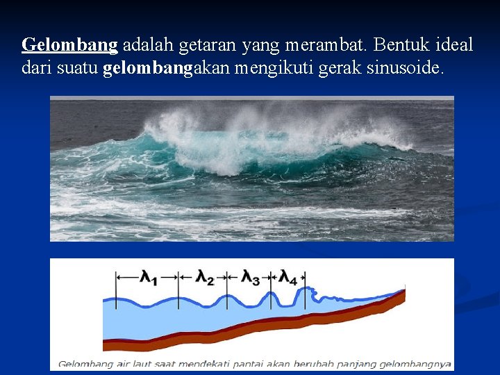 Gelombang adalah getaran yang merambat. Bentuk ideal dari suatu gelombangakan mengikuti gerak sinusoide. 