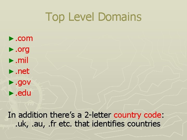 Top Level Domains ►. com ►. org ►. mil ►. net ►. gov ►.