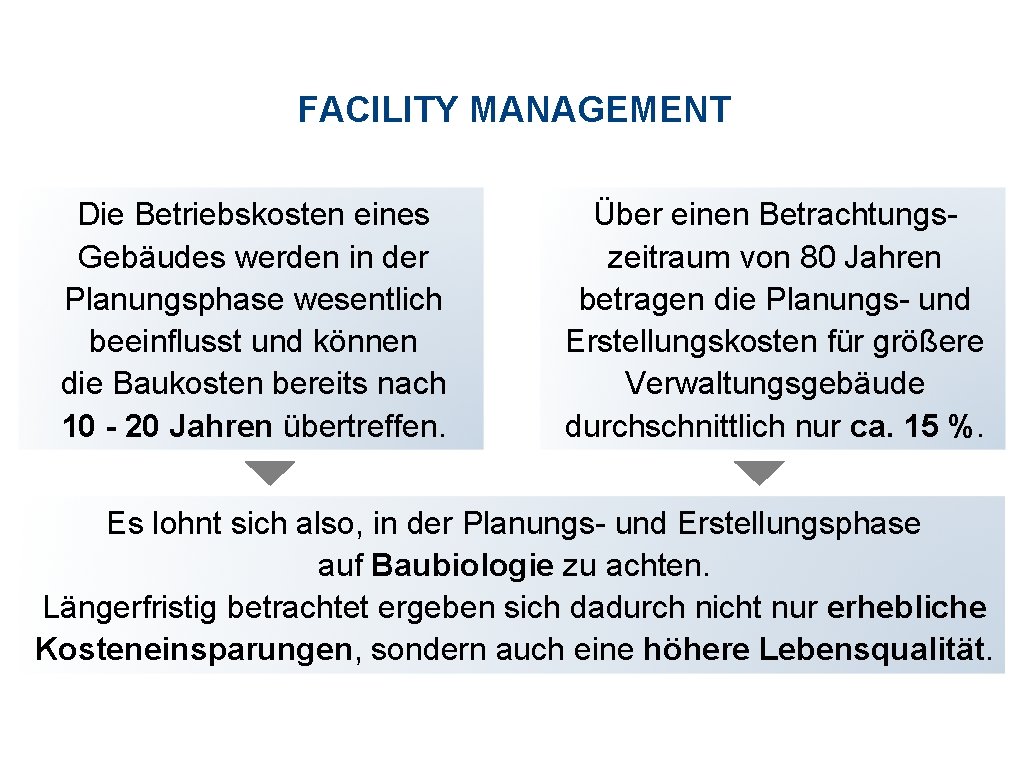 FACILITY MANAGEMENT Die Betriebskosten eines Gebäudes werden in der Planungsphase wesentlich beeinflusst und können