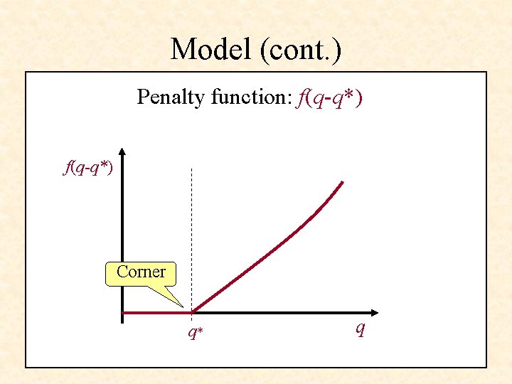 Model (cont. ) Penalty function: f(q-q*) Corner q* q 