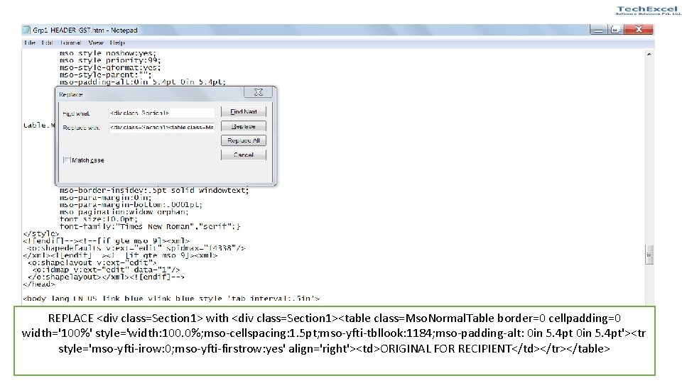 REPLACE <div class=Section 1> with <div class=Section 1><table class=Mso. Normal. Table border=0 cellpadding=0 width='100%'