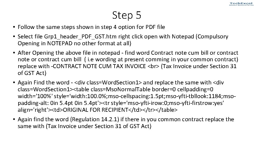 Step 5 • Follow the same steps shown in step 4 option for PDF