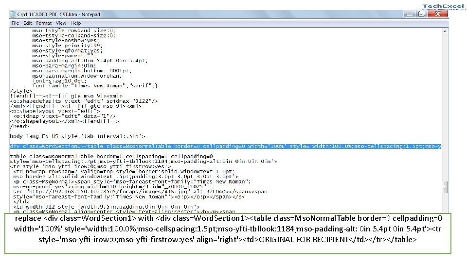 replace <div class=Word. Section 1> with <div class=Word. Section 1><table class=Mso. Normal. Table border=0