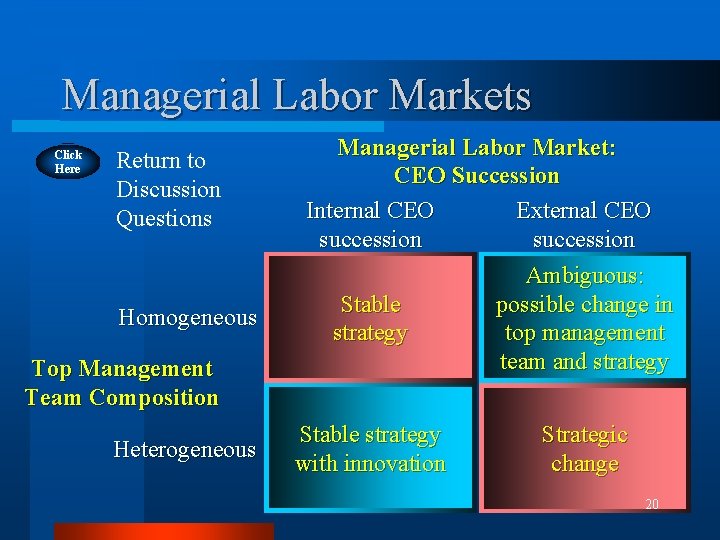 Managerial Labor Markets Click Here Return to Discussion Questions Homogeneous Top Management Team Composition