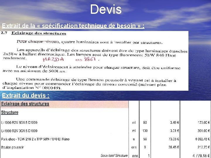 Devis Extrait de la « spécification technique de besoin » : Extrait du devis