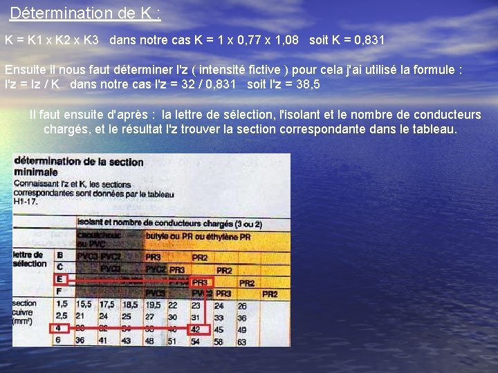 Détermination de K : K = K 1 x K 2 x K 3