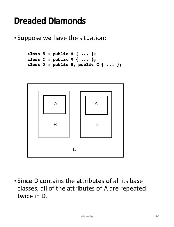 Dreaded Diamonds • Suppose we have the situation: class B : public A {.