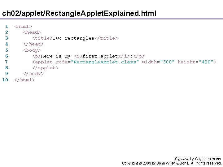 ch 02/applet/Rectangle. Applet. Explained. html 1 2 3 4 5 6 7 8 9