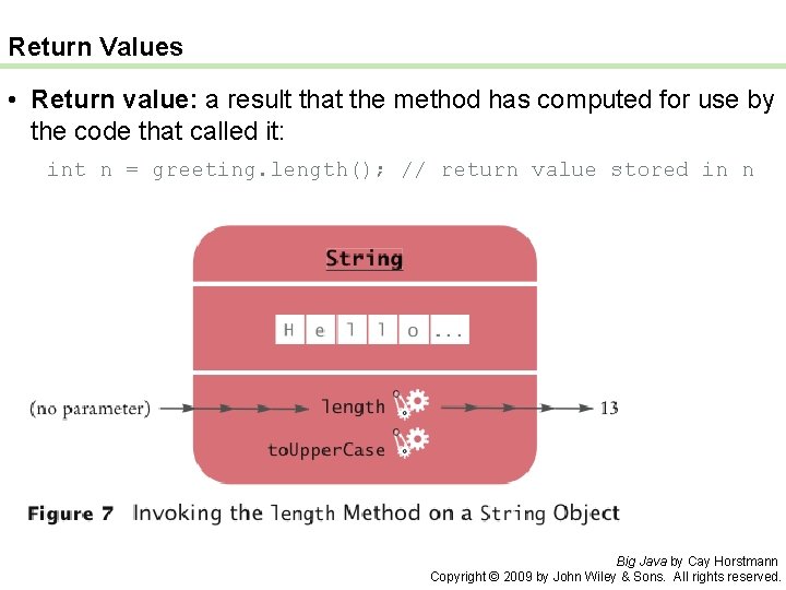 Return Values • Return value: a result that the method has computed for use