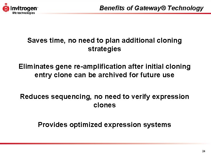 Benefits of Gateway® Technology Saves time, no need to plan additional cloning strategies Eliminates