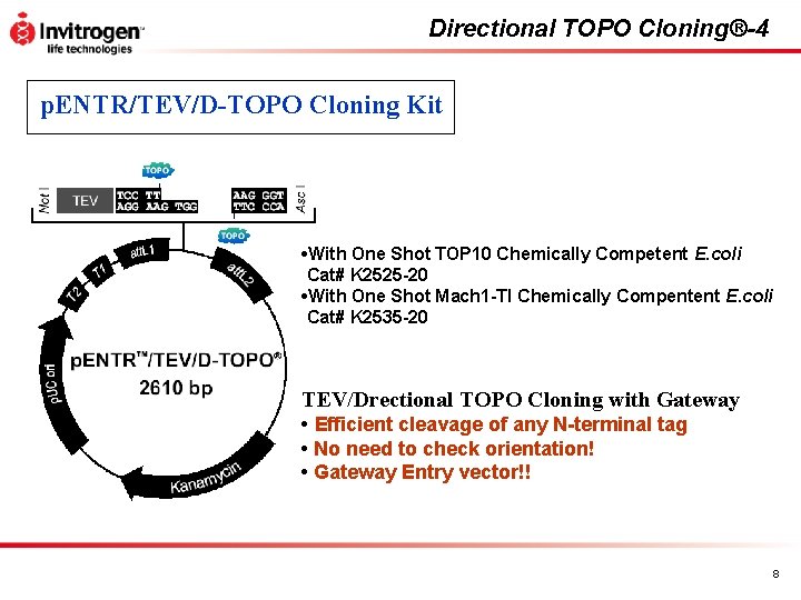 Directional TOPO Cloning®-4 p. ENTR/TEV/D-TOPO Cloning Kit • With One Shot TOP 10 Chemically