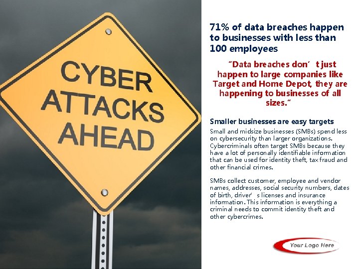 71% of data breaches happen to businesses with less than 100 employees “Data breaches