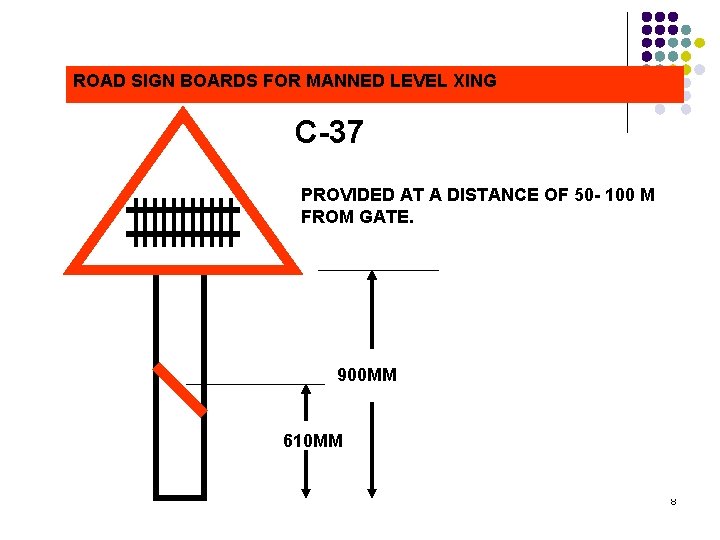 ROAD SIGN BOARDS FOR MANNED LEVEL XING C-37 PROVIDED AT A DISTANCE OF 50