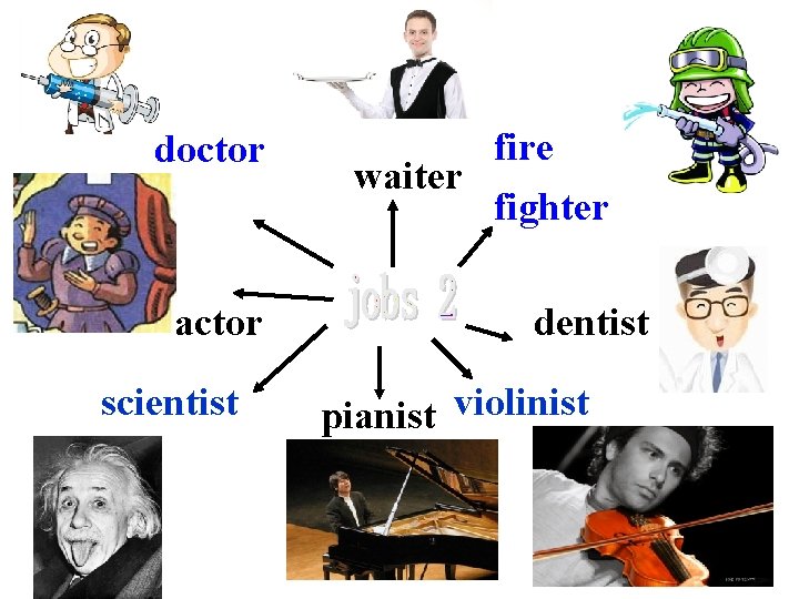 doctor actor scientist waiter fire fighter dentist pianist violinist 