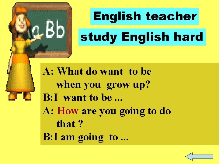 English teacher study English hard A: What do want to be when you grow