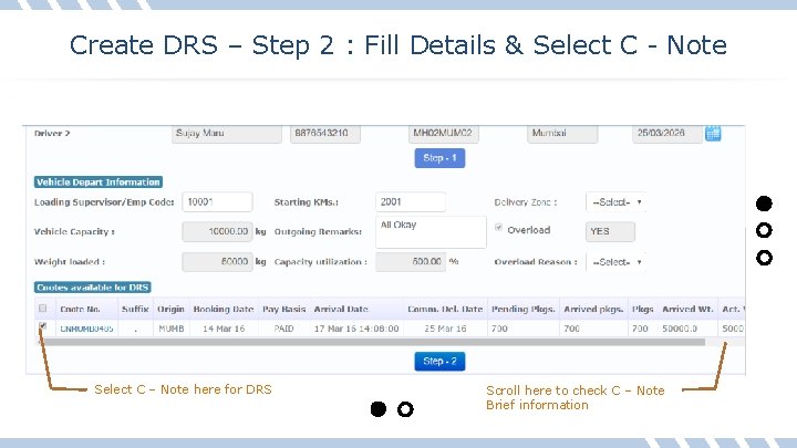 Create DRS – Step 2 : Fill Details & Select C - Note Select