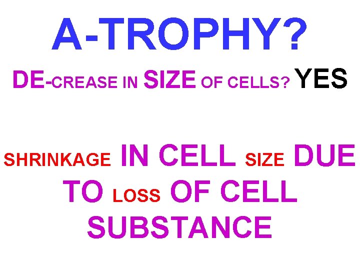 A-TROPHY? DE-CREASE IN SIZE OF CELLS? YES IN CELL SIZE DUE TO LOSS OF