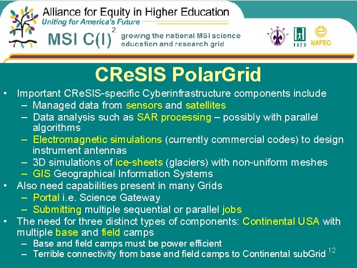 CRe. SIS Polar. Grid • Important CRe. SIS-specific Cyberinfrastructure components include – Managed data